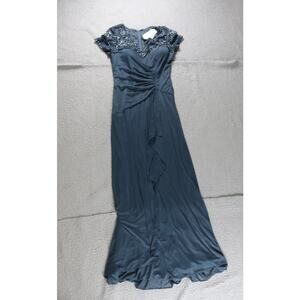 New Xscape Gown 8 Charcoal Beaded Short Sleeve Ruched Maxi